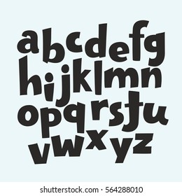 Cartoon vector funny hand drawn lowercase black letters of the alphabet.
