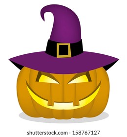 Cartoon Vector Funny Pumpkin With A Witch Hat