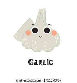 Cartoon vector garlic. Flat style. Excellent for the design of postcards, posters, stickers and so on.