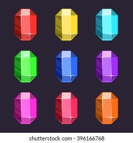 Cartoon vector gems icons set in different colors