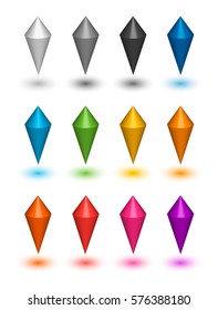 Cartoon vector gems icons set in different color. Vector illustration.  Design element.     Point on the map.