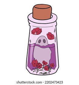 Cartoon vector ghost in jar illustration pink and bacground white