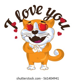 Cartoon vector ginger cat in love. Vector illustration.
