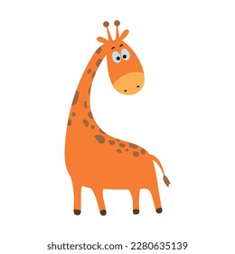 Cartoon vector giraffe illustration isolated on white background. Cute funny jungle animal. Zoo