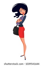Cartoon vector girl illustration. Woman character wearing casual clothes