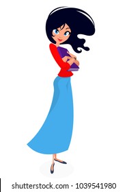 Cartoon vector girl illustration. Woman character wearing casual clothes