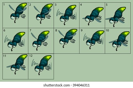 cartoon vector glow-worm animation fly. Game icon funny flying insect. Vector design for app user interface.