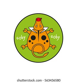 Cartoon vector goby. bull top view. Inscribed in a circle as an emblem a green background