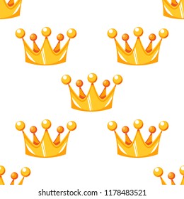 Cartoon vector gold crown seamless pattern