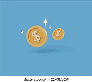 Cartoon vector gold money icons.  
Coin illustration in flat style. Symbol of gold, income, investment and wealth. Business investment profit, money saving concept. 
