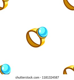 Cartoon vector gold ring with blue stone seamless pattern