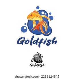 A cartoon vector goldfish with a water background for your brand or community