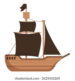 Cartoon vector graphic of an oldfashioned pirate ship with sails unfurled