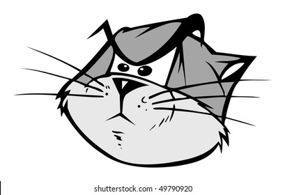 cartoon vector gray scale illustration angry cat