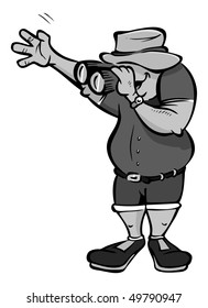 cartoon vector gray scale illustration bird watcher binoculars