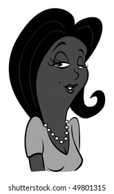 cartoon vector gray scale illustration black woman smiling