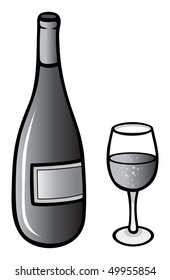 cartoon vector gray scale illustration champagne glass