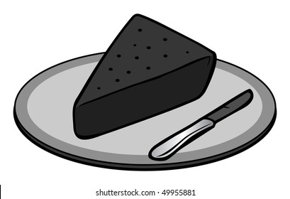 cartoon vector gray scale illustration chocolate cake slice