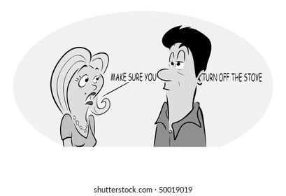 cartoon vector gray scale illustration couple talking