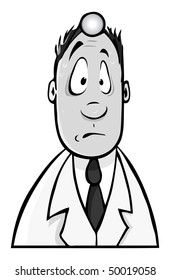 cartoon vector gray scale illustration doctor scared
