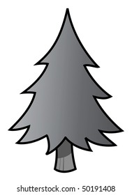 cartoon vector gray scale illustration fir tree