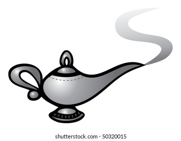 cartoon vector gray scale illustration Genie lamp