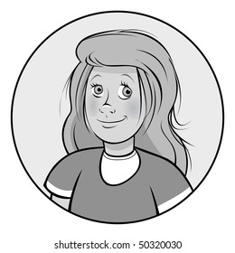 cartoon vector gray scale illustration blond girl