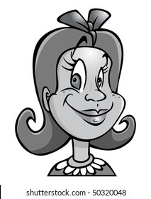 cartoon vector gray scale illustration girl smiling