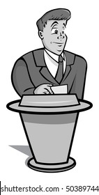 Cartoon Vector Gray Scale Illustration Game Show Host