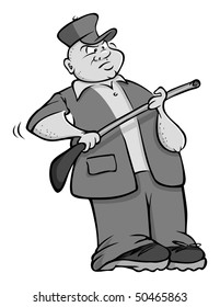 cartoon vector gray scale illustration hunter rifle