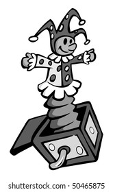 cartoon vector gray scale illustration Jack in box