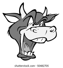cartoon vector gray scale illustration mad cow