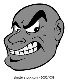 cartoon vector gray scale illustration black man face