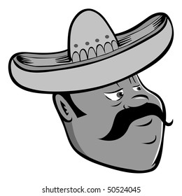 cartoon vector gray scale illustration Mexican sombrero