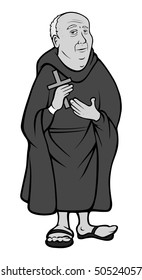 cartoon vector gray scale illustration Christian monk