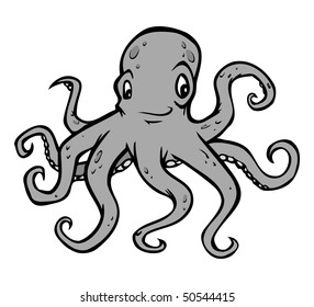 cartoon vector gray scale illustration octopus