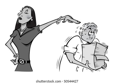 cartoon vector gray scale illustration office intern manager