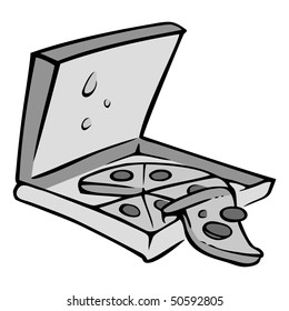 cartoon vector gray scale illustration pizza box