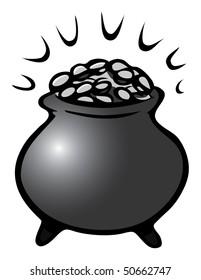 cartoon vector gray scale illustration pot of gold