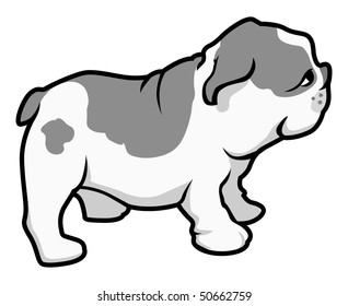 cartoon vector gray scale illustration pug dog