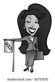 cartoon vector gray scale illustration real estate lady