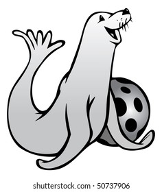 cartoon vector gray scale illustration seal circus