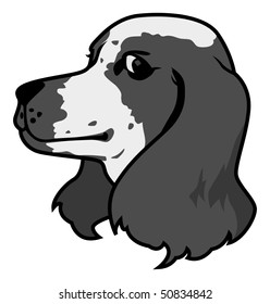 cartoon vector gray scale illustration Spaniel dog