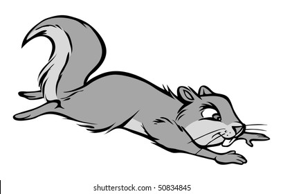 cartoon vector gray scale illustration squirrel leaping