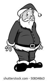 cartoon vector gray scale illustration Santa Claus surprised