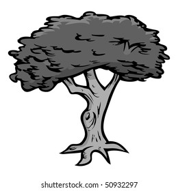 cartoon vector gray scale illustration oak tree