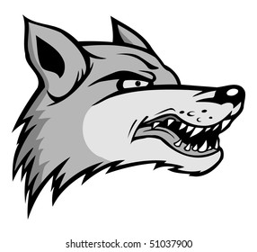 cartoon vector gray scale illustration wolf mascot