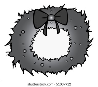 cartoon vector gray scale illustration Christmas wreathe