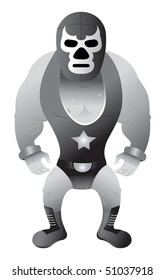 cartoon vector gray scale illustration wrestler