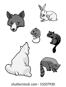 cartoon vector gray scale illustration zoo mammals